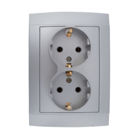 Priza dubla schuko 10A Argintiu HAKAN